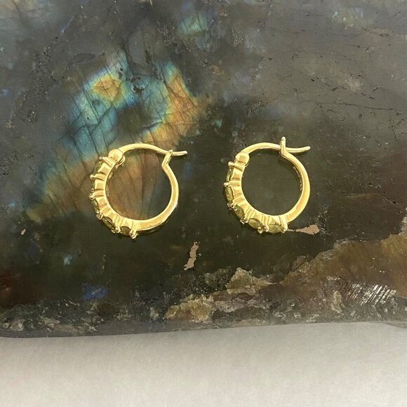 Gold Vermeil Sterling Silver 925 Round Peridot Small Huggie Hoop Earrings - Picture 6 of 16